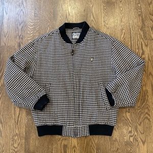 Vintage 90's Men's Playboy Brown Houndstooth Wool Blend Bomber Jacket